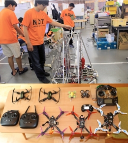 電子電気工学や知能情報等を学んで学生が製作したロボットやドローンの実演・体験。